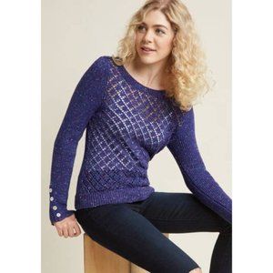 Modcloth Impromptu Photoshoot Open Knit Sweater Purple Speckled Size Small